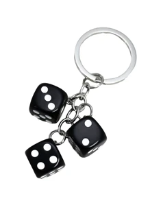 1入組時尚合成樹脂骰子吊墜鑰匙圈適用於裝飾用品 - 黑色 - 查看 1