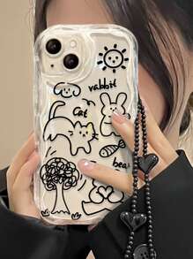 苹果手机挂件卡通猫和兔子印花手机壳带挂绳适用于 iPhone 15/15Pro/15Plus/15Promax - 彩色 - 查看 2