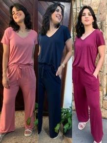 Women Two-piece Outfits - 藕粉色 - 查看 1