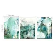 3 件/套無框抽象薄荷綠大理石液體牆藝術圖片帆布畫 - 彩色 - 查看 5