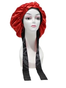 1pc Double-layered Color Block Wig Sleep Cap With Long Tie Headwrap Knit Beanie