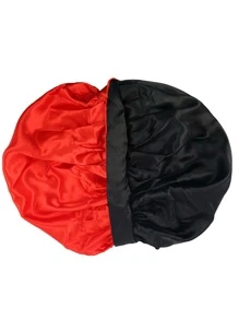 1pc Double-layered Color Block Wig Sleep Cap With Long Tie Headwrap Knit Beanie