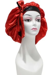 1pc Double-layered Color Block Wig Sleep Cap With Long Tie Headwrap Knit Beanie