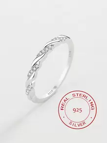1pc Minimalist 925 Sterling Silver Micro-Inlaid Diamond Ring, Classic Versatile Thin Band, Suitable For Business Events/Daily Wear, High-Quality Jewelry Gift For Family And Friends