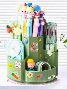 Hộp đựng bút xoay 360 ° Sắp xếp bàn làm việc Hộp đựng bút chì học sinh dung lượng cao Hộp đựng cọ trang điểm đa chức năng cho văn phòng tại nhà, trường học, không nhãn dán - Hồng - Xem 2