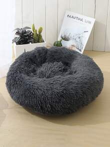 1 Miếng 60cm Đường kính Tròn Dài Sang trọng Giường thú cưng , Thoải mái , Chống trượt Và Có thể giặt được - Màu xám đen - Xem 2