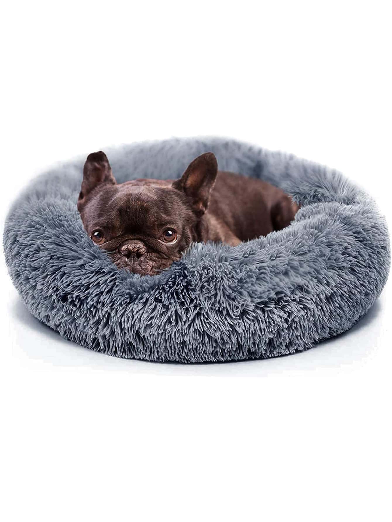 1 Miếng 60cm Đường kính Tròn Dài Sang trọng Giường thú cưng , Thoải mái , Chống trượt Và Có thể giặt được - Màu xám đen - Xem 1