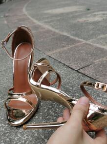 Giày Sandals Gót Kim Loại Cho Nữ, Giày Sandal Quai Đeo Mắt Cá Mùa Hè Quyến Rũ - Rượu sâm banh - Xem 7