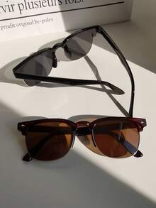 2副男士复古半框方形黑色时尚眼镜 - 彩色 - 查看 4