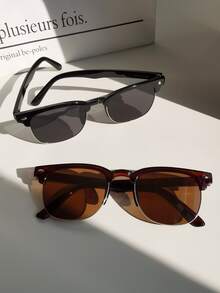 2副男士复古半框方形黑色时尚眼镜 - 彩色 - 查看 2