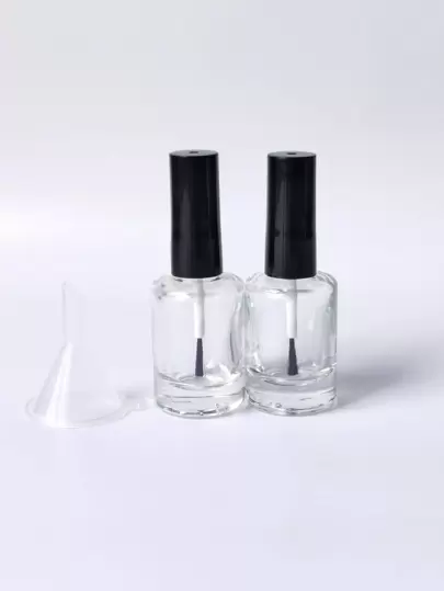 2pcs, 10ml Round Glass Empty Nail Polish Bottles With Brush And Cap, Including 1pc Funnel, Portable Accessories Storage