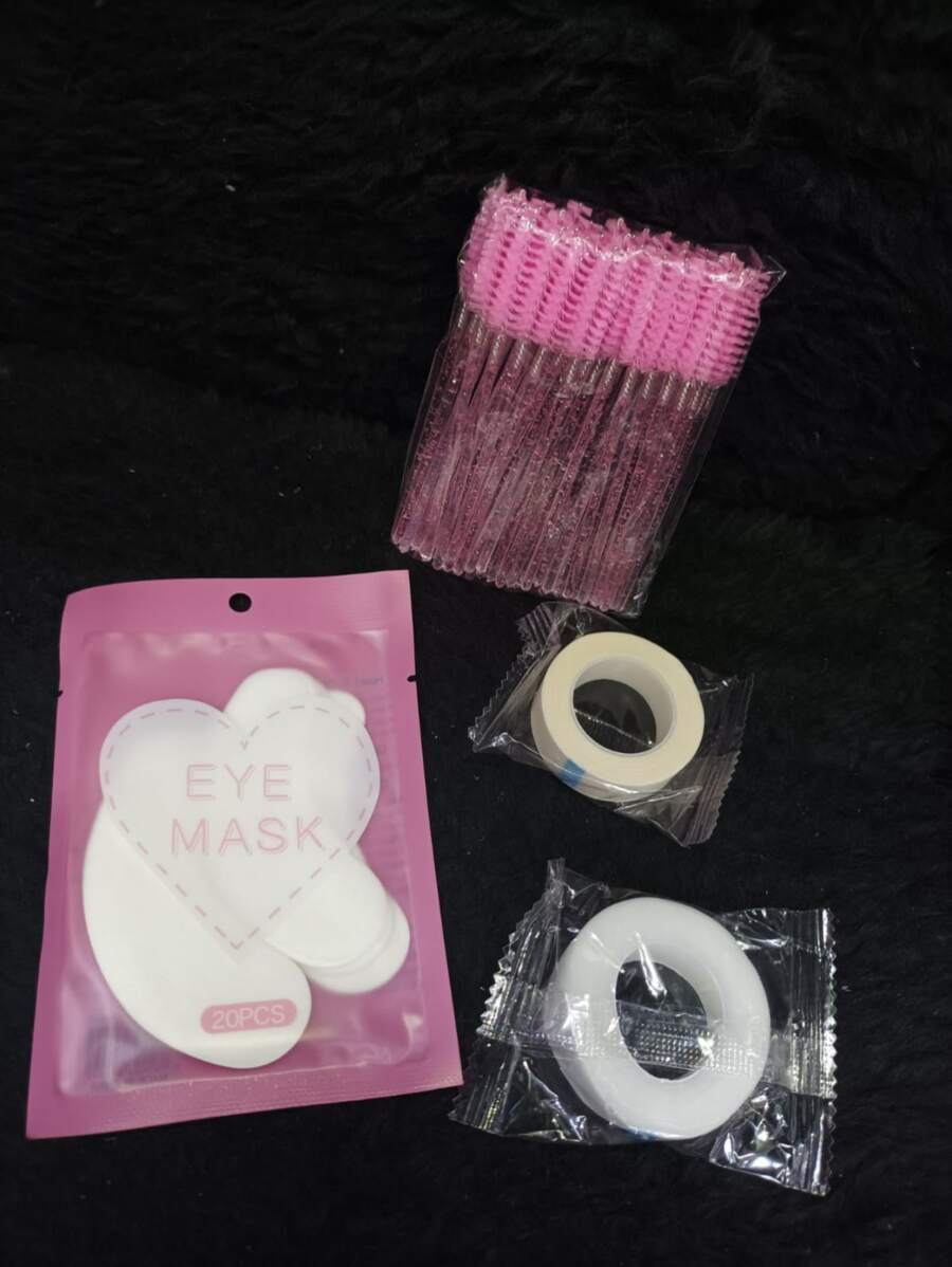 Kit Com 4 Ítens Para Extensão De Cílios {pads com 10 pares, escovinha, fita micropore e fita transpore} (OBS: Pode ter alteração de cores e embalagem, mas o produto permanece o mesmo) - Multicolorido - Visão 1