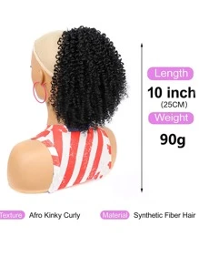 非洲式抽绳马尾辫 卷曲马尾辫 抽绳非洲式蓬松卷曲马尾辫 女式合成 12 英寸/140 克卷曲马尾辫 - 黑色 - 查看 6