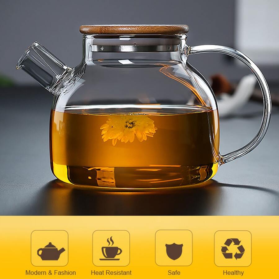 Glass Teapot Stovetop & Microwave Safe Water Jug, Glass Borosilicate
