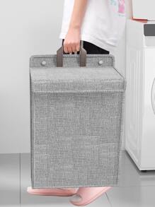1pc Simplistic & Large Capacity Wall-mount Dirty Clothes Baskets, Foldable Breathable Mesh Cloth Side Design Laundry Hamper For Home, With Cover & Handle Multipurpose Closet Organizer - Grey - View 4