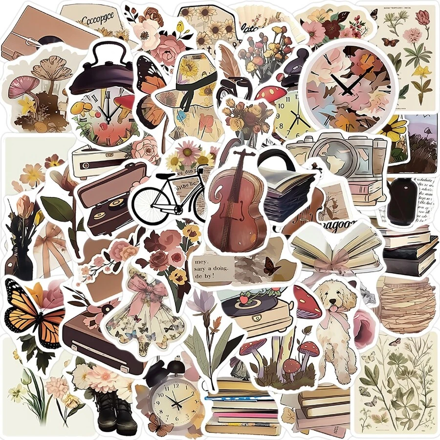 50pcs Mixed Pattern Paper Assorted Stickers, Creative Classical Stickers For DIY - Multicolor - View 1
