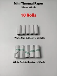 Mini Printer Paper 57mm Width 10Rolls Set White Continuous Paper Self-Adhesive Label Sticker Rolls for Portable HD Photo Printer - White - View 2