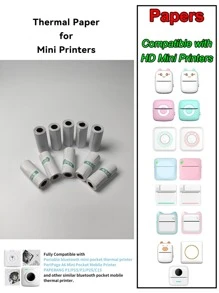 Mini Printer Paper 57mm Width 10Rolls Set White Continuous Paper Self-Adhesive Label Sticker Rolls for Portable HD Photo Printer - White - View 10