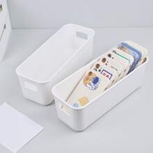 1pc White Storage Basket, For Home Use To Store Makeup, Snacks, Phone Cases On Desktop, Or To Organize Bathroom, Kitchen - White - View 1