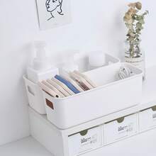 1pc White Storage Basket, For Home Use To Store Makeup, Snacks, Phone Cases On Desktop, Or To Organize Bathroom, Kitchen - White - View 2