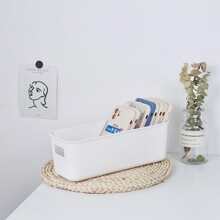 1pc White Storage Basket, For Home Use To Store Makeup, Snacks, Phone Cases On Desktop, Or To Organize Bathroom, Kitchen - White - View 3