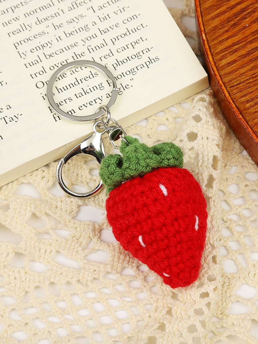 女士可爱针织水果钥匙扣创意针织草莓樱桃车钥匙扣编织牛油果钥匙圈包袋配件（请注意：不同批次的金属扣颜色可能不同可能是金色可能是银色。）汽车配件女士钥匙扣饰物钩针 - 彩色 - 查看 1