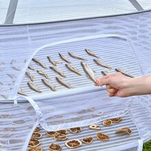 1pc Multifunctional Drying Rack With 1-3 Layers And Anti-insect Net. Can Be Folded And Used On Balcony For Drying Fish, Shrimp, Fruits, Vegetables Etc. With Zippered Polyester Fiber Mesh - White - View 11