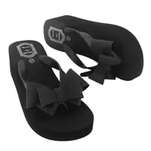 新款女式蝴蝶結坡跟人字拖，厚底 Eva 拖鞋 - 黑色 - 查看 3