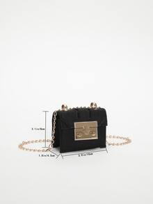 Mini geantă crossbody la modă cu clapă, cu curea metalică din lanț - Negru - Vizualizare 2
