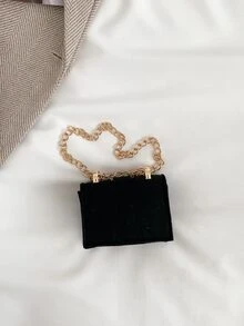 Mini geantă crossbody la modă cu clapă, cu curea metalică din lanț - Negru - Vizualizare 5