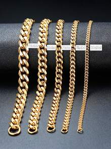 1pc Fashionable Stainless Steel Hip-hop Style Link Chain Bracelet - Gold - View 5