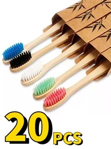 Cepillo de Dientes Bambú Biodegradable Ecológico Surtido - Juego de Cepillos Dentales de Madera Natural  y Resistentes - Cepillos de Bambú Amigables con el Medio Ambiente - Multicolor - Ver 1