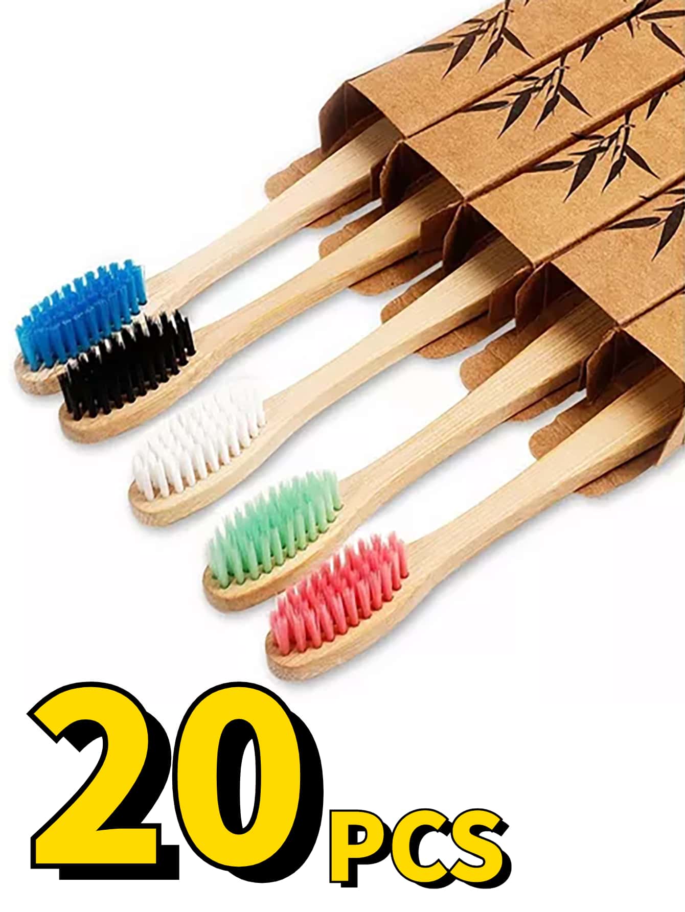 Cepillo de Dientes Bambú Biodegradable Ecológico Surtido - Juego de Cepillos Dentales de Madera Natural  y Resistentes - Cepillos de Bambú Amigables con el Medio Ambiente - Multicolor - Ver 1