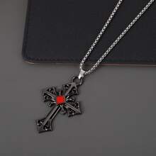 1pc Vintage Cross Pendant Cool And Personalized  Accessory Necklace - 銀色 - 查看 1