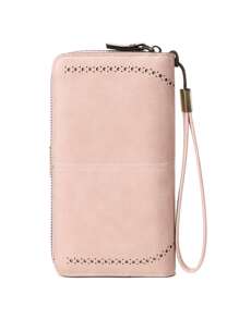 CHARM INFINITE 安全 RFID 屏蔽 - 大容量复古硬币带拉链和腕带 - 多卡槽手拿包卡夹 Rfid 防盗多功能三折女士礼物礼物热粉色女士钱包钱包长钱包腕带钱包 - 粉色 - 查看 4