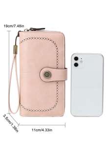 CHARM INFINITE 安全 RFID 屏蔽 - 大容量复古硬币带拉链和腕带 - 多卡槽手拿包卡夹 Rfid 防盗多功能三折女士礼物礼物热粉色女士钱包钱包长钱包腕带钱包 - 粉色 - 查看 6
