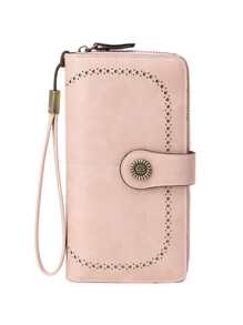 CHARM INFINITE 安全 RFID 屏蔽 - 大容量复古硬币带拉链和腕带 - 多卡槽手拿包卡夹 Rfid 防盗多功能三折女士礼物礼物热粉色女士钱包钱包长钱包腕带钱包 - 粉色 - 查看 3
