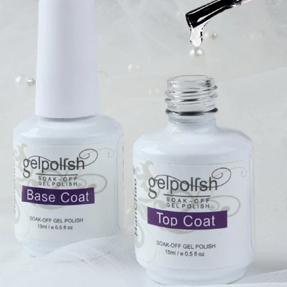 2瓶15毫升底油和亮油指甲油套装，持久亮泽，可卸除，送给女性指甲的完美礼物