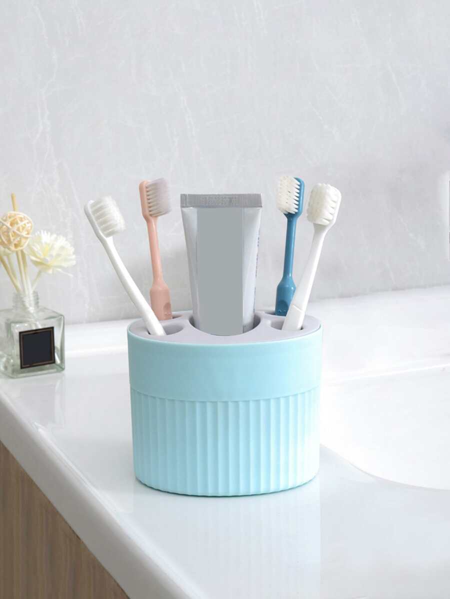 1pc Blue Toothbrush Holder, Household Desktop Toothbrush Toothpaste Storage Rack, Can Be Used For Toilet Toothpaste Toothbrush Storage Home Bathroom Decor Fall Decor Back To School - Blue - View 1
