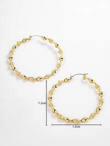 1 对时尚个性化夸张哑光和光泽扭曲花朵大圈耳环，适合女士、休闲或派对 - 金黃色 - 查看 3