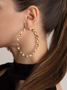 1 对时尚个性化夸张哑光和光泽扭曲花朵大圈耳环，适合女士、休闲或派对 - 金黃色 - 查看 1