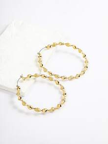 1 对时尚个性化夸张哑光和光泽扭曲花朵大圈耳环，适合女士、休闲或派对 - 金黃色 - 查看 2