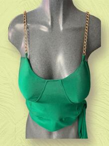 Chain Strap Crop Top - Green - View 1