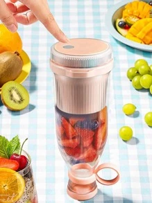 Mini Liquidificador Portátil 400ml 6 Lâminas Inox - Recarregável USB - Mini Fresh Juice Rosa e Azul - Rosa Bebê - Visão 3