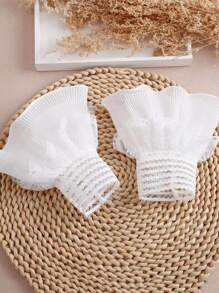 1pair Women's White Lace & Mesh Double Layer Fabric False Sleeve Cuffs, Suitable For Daily Wear Decoration
