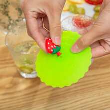 1入組可愛草莓裝飾杯蓋 - 綠色 - 查看 7