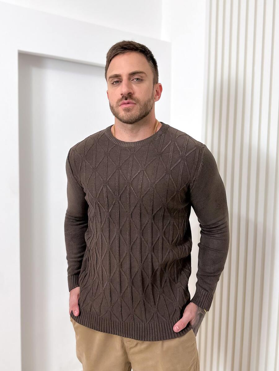 Men Knit Tops - 咖啡棕 - 查看 1