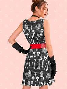 Vestido Esqueleto Huesos Craneos Mini - Gris - Ver 2