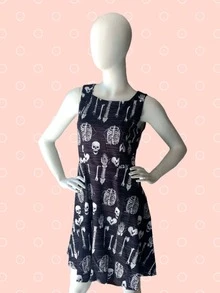 Vestido Esqueleto Huesos Craneos Mini - Gris - Ver 3