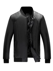 Chamarra Para Hombre Chaqueta Piel Biker Moda Casual MA100 - Negro - Ver 5